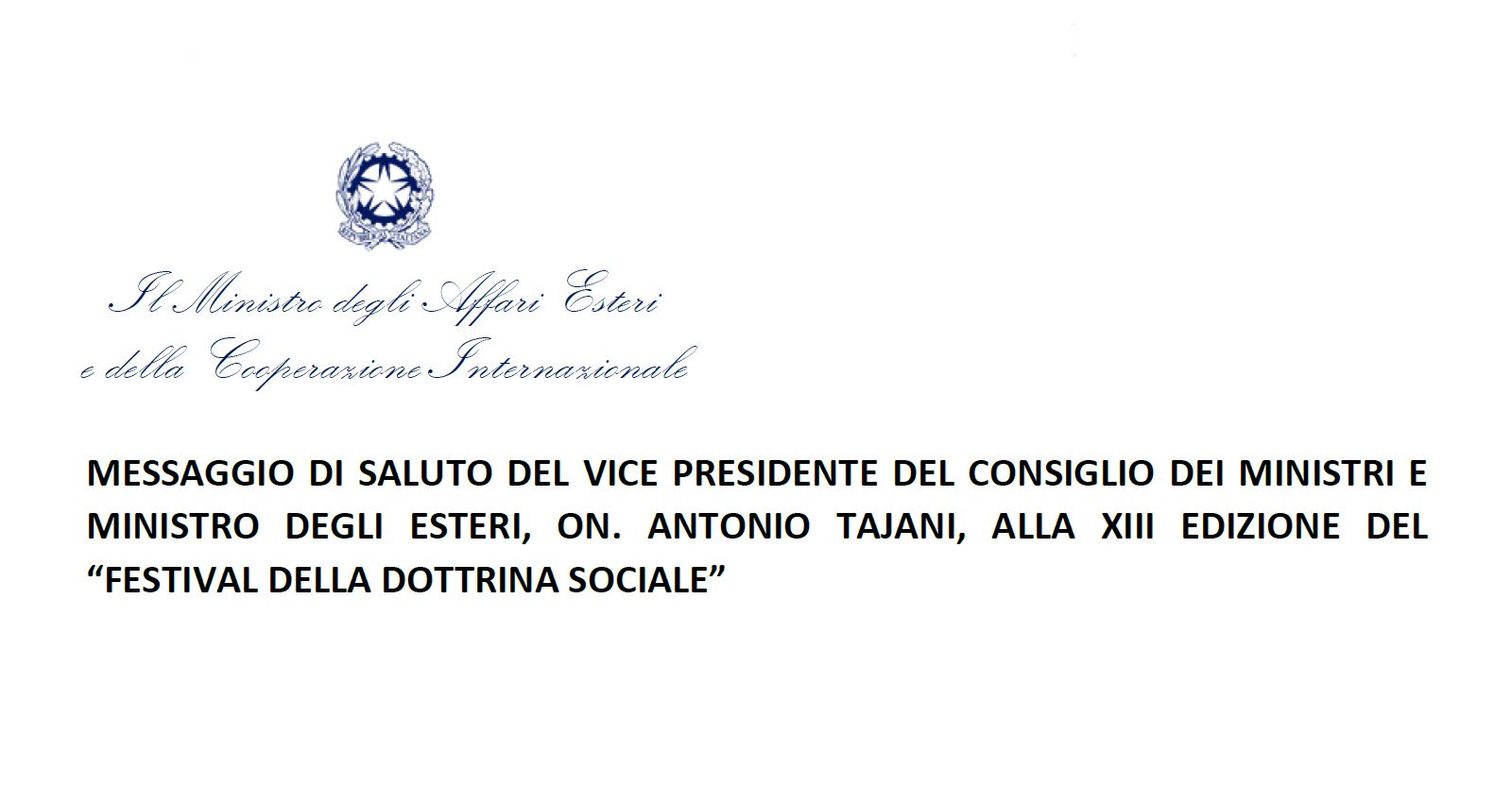 Dottrinasociale It Lettera Del Ministro Antonio Tajani